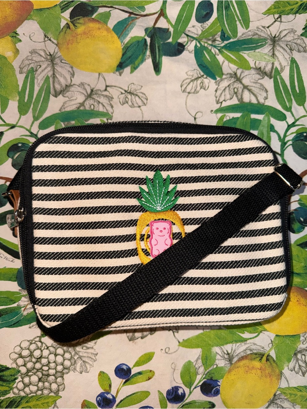 Thirty-One 
Striped Crossbody Bag with Pineapple Patch